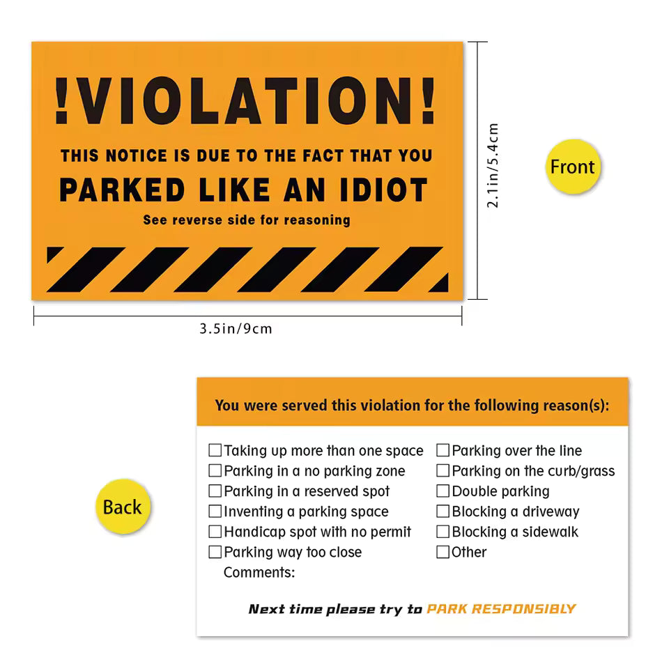 Humourous Parking Violation Cards (50 pcs)
